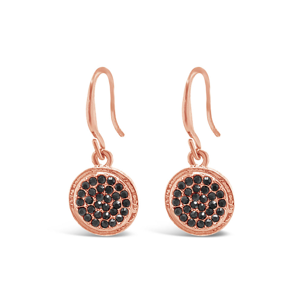 Clara Black Crystals Rose Gold Drop Earrings
